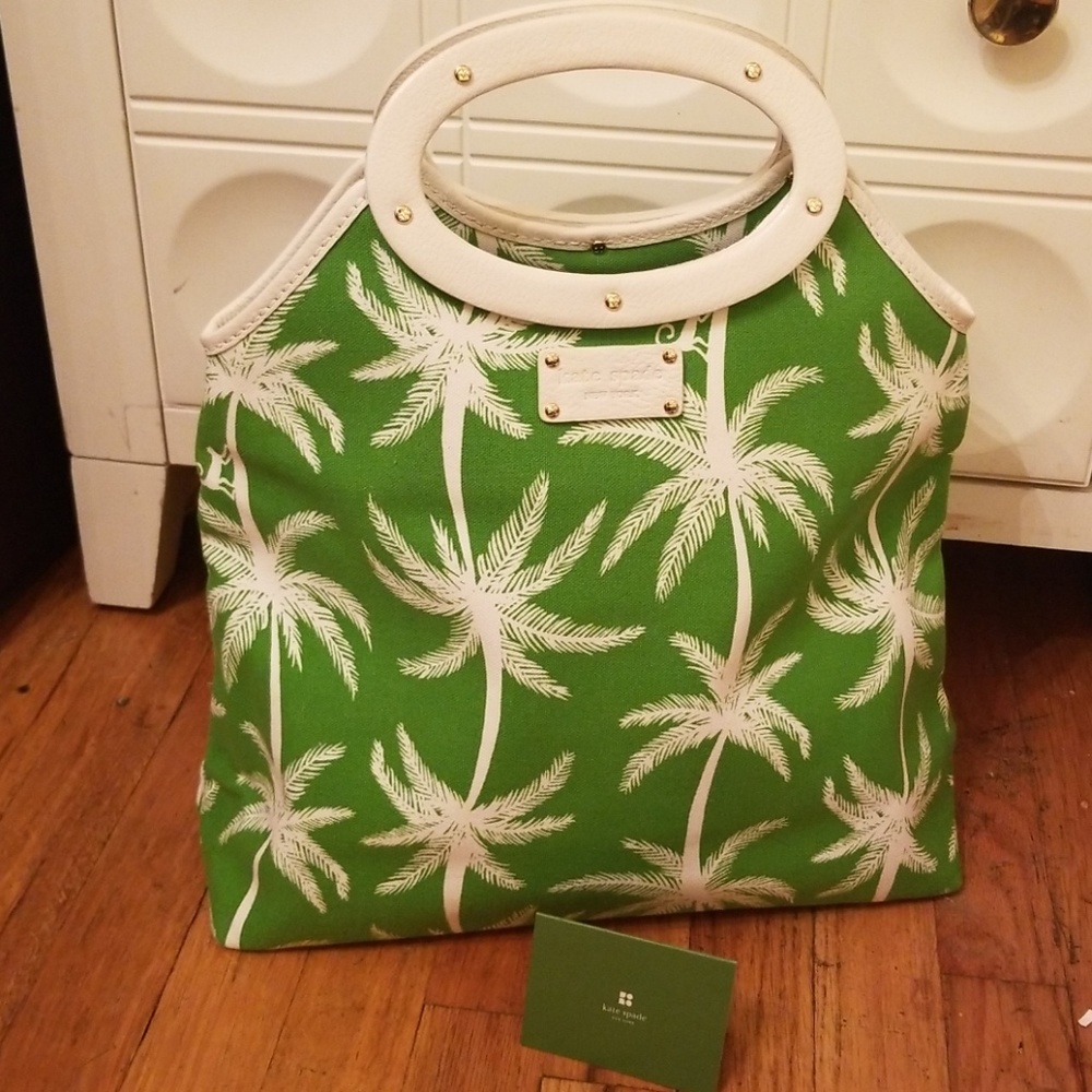 Kate Spade Green & White Palm Trees Canvas Bag